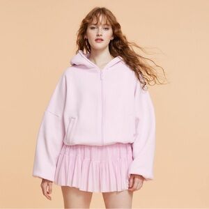 Blogilates Women's Marshmallow Full Zip Hooded Sweatshirt PINK size XL